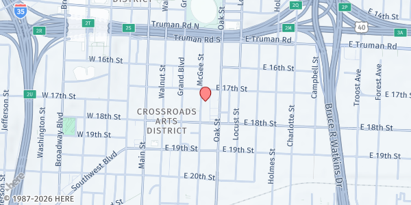 Map showing New Life CityChurch at 1717 McGee St., Kansas City, MO