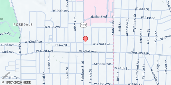Map showing Our Savior Lutheran Church at 4153 Rainbow Blvd., Kansas City, MO