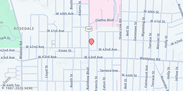 Map showing Our Savior Lutheran Church at 4153 Rainbow Blvd., Kansas City, MO