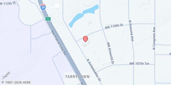 Map showing Platte County Public Health Department at 7925 NW 110th Street, Kansas City, MO