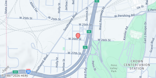 Map showing Sacred Heart Guadalupe Church at 2544 Madison Avenue, Kansas City, MO