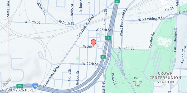Map showing Sacred Heart-Guadalupe Parish at 2544 Madison Ave., Kansas City, MO