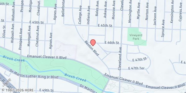 Map showing Saint Andrew United Methodist at 4601 Benton Boulevard, Kansas City, MO