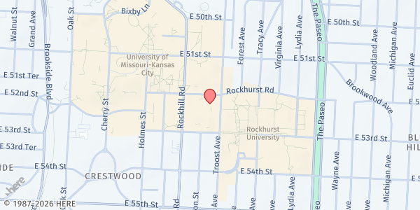 Map showing Saint Francis Xavier at 1001 E 52nd Street, Kansas City, MO
