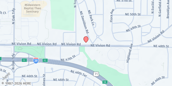 Map showing Saint James Lutheran Church at 1104 NorthEast Vivion Road, Kansas City, MO