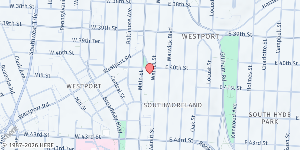 Map showing Saint Paul's Food Pantry at 11 E. 40th St., Kansas City, MO