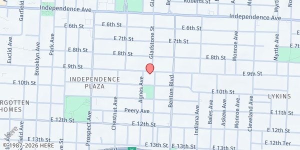 Map showing Salvation Army Eastside at 3013 East 9th Street, Kansas City, MO