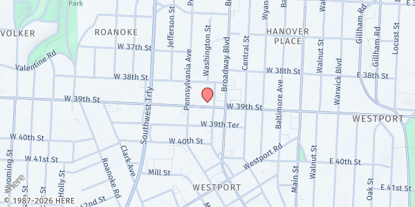 Map showing Salvation Army - Food Distribution Center at 500 W 39th St, Kansas City, MO