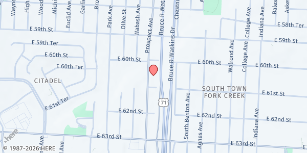 Map showing Salvation Army - Kansas City at 6025 Prospect Avenue, Kansas City, MO