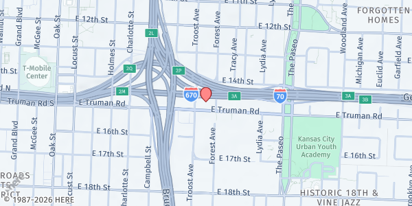 Map showing Salvation Army - Kansas City at 1110 E Truman Road, Kansas City, MO