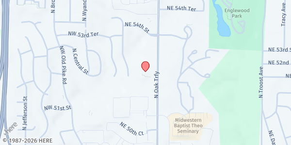 Map showing Salvation Army Northland at 5306 North Oak Trafficway, Kansas City, MO