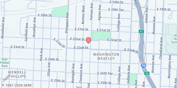 Map showing Seton Center at 2816 East 23rd Street, Kansas City, MO