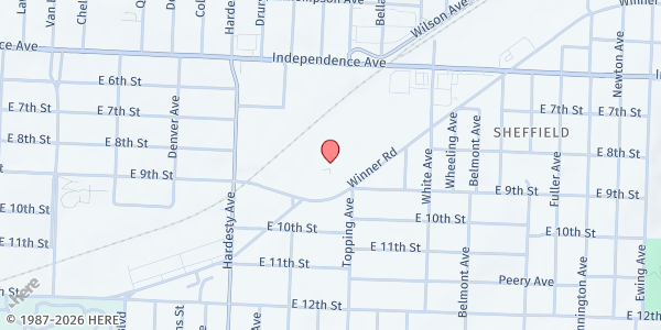 Map showing Sheffield Family Life Center at 5700 Winner Road, Kansas City, MO