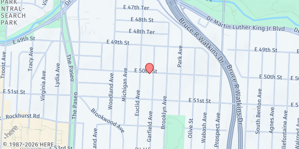 Map showing Southside First Baptist Church at 2015 E 50th Street, Kansas City, MO
