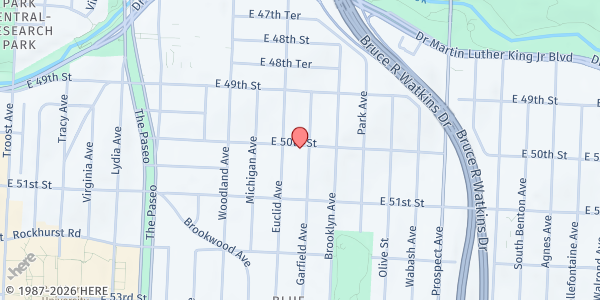 Map showing Southside First Missionary Baptist Church at 2015 E 50th Street, Kansas City, MO