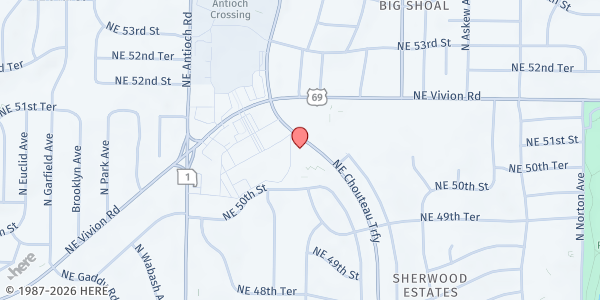 Map showing Spirit and Truth Worship Center at 5100 NE Chouteau Trafficway, Kansas City, MO