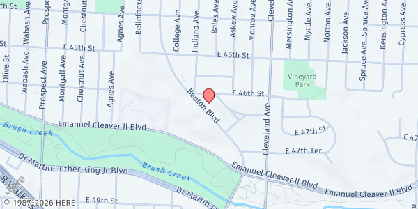 Map showing St. Andrew UMC at 4601 Benton Blvd., Kansas City, MO