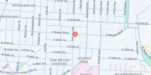 Map showing St. Peter's Parish Food Pantry at 701 E. Meyer Blvd., Kansas City, MO