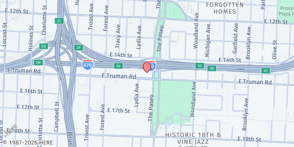 Map showing St. Stephen Baptist Church at 1414 E. Truman Rd., Kansas City, MO