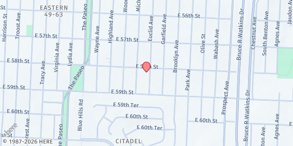 Map showing St. Therese Little Flower Parish - Food Pantry at 5814 Euclid Ave, Kansas City, MO