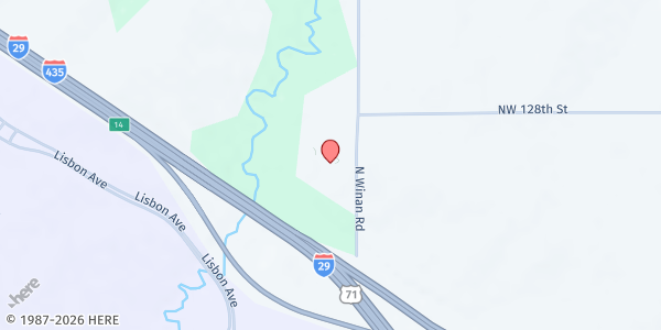 Map showing The Rock of KC Church Food Pantry at 12750 N. Winan Rd., Kansas City, MO