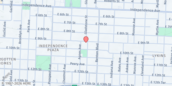 Map showing The Salvation Army - Eastside at 3013 E 9th St, Kansas City, MO