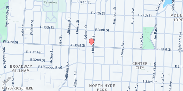 Map showing True Light Family Resource Center at 712 E. 31st St., Kansas City, MO