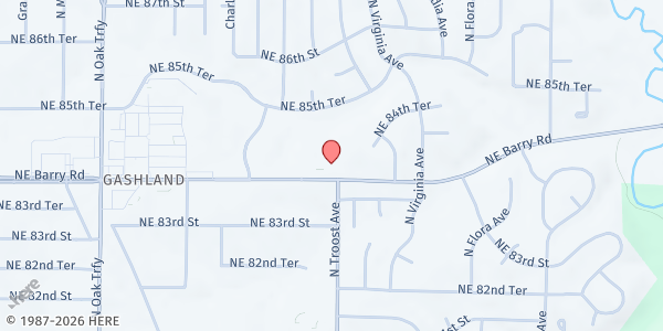 Map showing Unity Kansas City North at 1000 NE Barry Road, Kansas City, MO