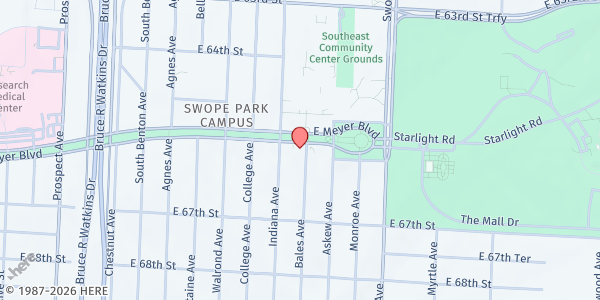 Map showing Unity Southeast in Kansas City at 3421 East Meyer Boulevard, Kansas City, MO