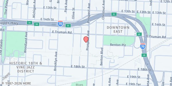 Map showing Uplift Organization - Kansas City at 1516 Prospect Avenue, Kansas City, MO
