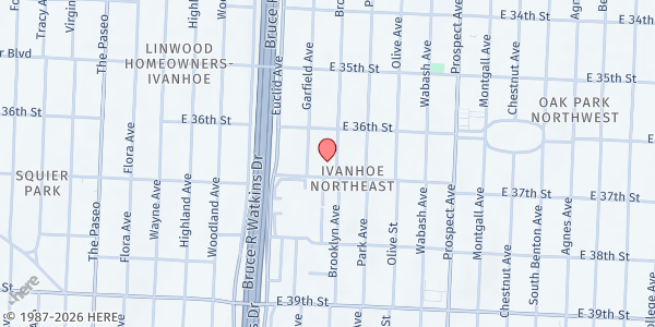 Map showing Vernell's Pantry at 3634 Brooklyn Avenue, Kansas City, MO