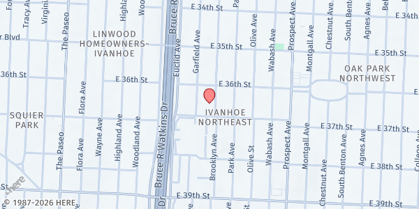 Map showing Vernell's Pantry at 3634 Brooklyn Ave., Kansas City, MO