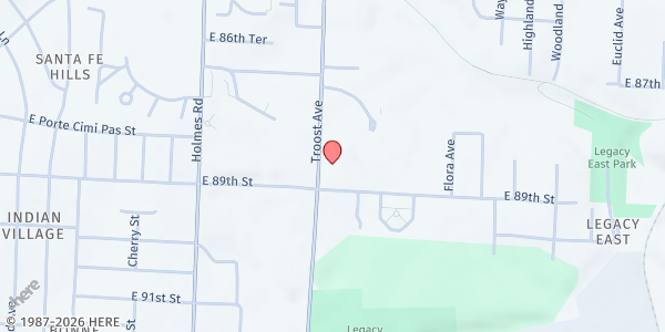 Map showing Veterans Community Project - Outreach Center at 8825 Troost Ave., Kansas City, MO