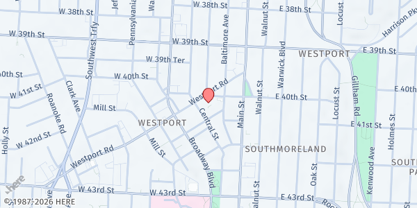 Map showing Westport Presbyterian Church at 201 Westport Rd., Kansas City, MO