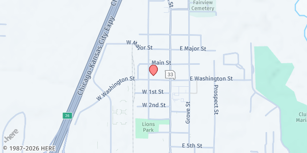 Map showing Kearney Food Pantry at 108 W Washington St, Kearney, MO