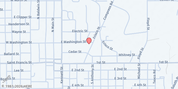 Map showing Helping Hand Ministerial Alliance Food Pantry at 511 Frisco St., Kennett, MO