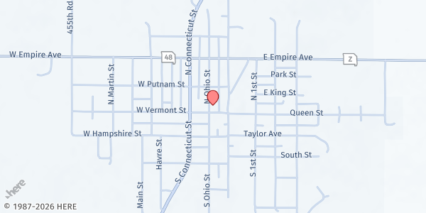 Map showing King City Food Pantry at 106 Ohio Street, King City, MO