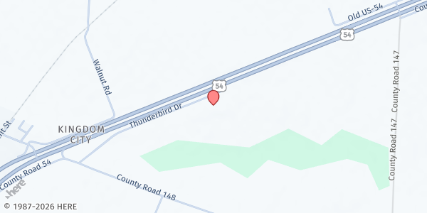 Map showing North Callaway High School at 2700 Thunderbird Drive, Kingdom City, MO