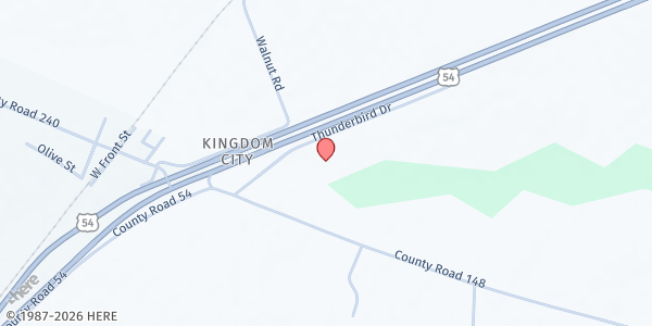 Map showing North Callaway High School at 2700 Thunderbird Drive, Kingdom City, MO
