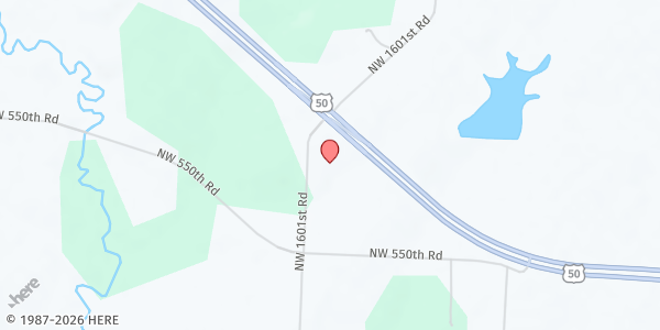 Map showing Elm Spring Baptist Church at 567 NW 1601 Street, Kingsville, MO