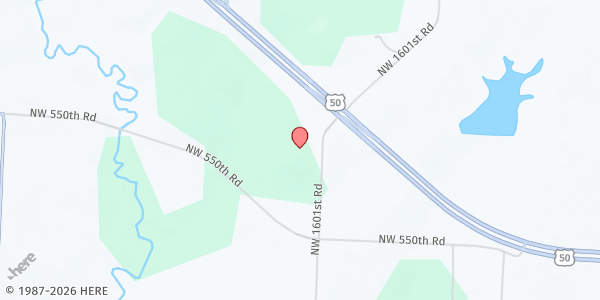 Map showing Elm Springs Baptist Church at 570 NW 1601st Rd., Kingsville, MO