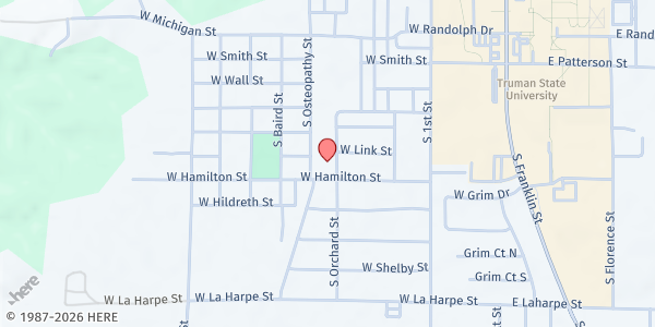 Map showing Hamilton St. Baptist Church at 802 W. Hamilton St., Kirksville, MO