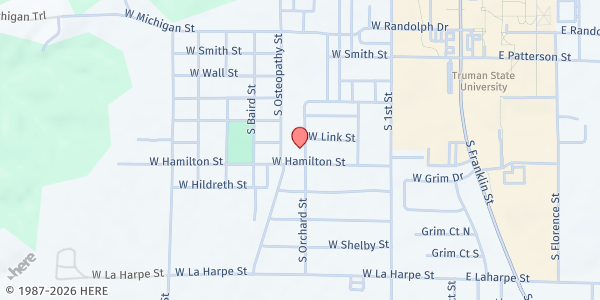 Map showing Hamilton Street Baptist Church Mobile Pantry - 802 W. Hamilton St. at 802 W. Hamilton St., Kirksville, MO