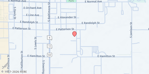 Map showing Kirksville High School at 1300 South Cottage Grove Ave, Kirksville, MO
