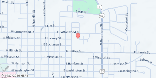 Map showing Kirksville Housing Authority at 100 Valley Forge Dr., Kirksville, MO