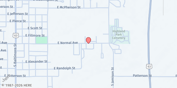 Map showing Ray Miller Elementary at 2010 East Normal Ave, Kirksville, MO