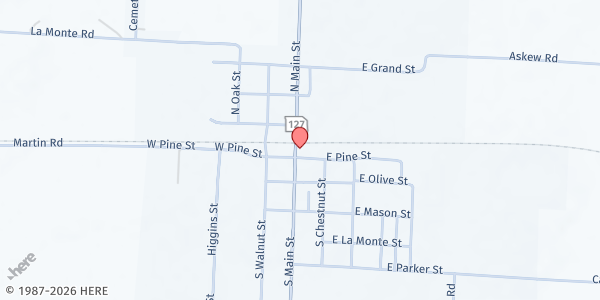 Map showing La Monte Food Pantry at 107 N. Main, La Monte, MO