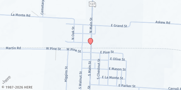 Map showing La Monte Food Pantry at 107 N. Main, La Monte, MO