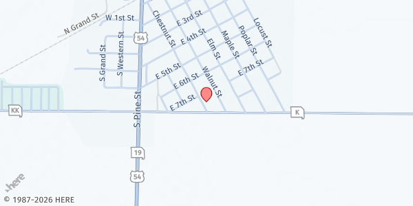 Map showing Community R-6 K-12 School at 751 W. Chestnut Street, Laddonia, MO