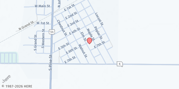Map showing St. John Catholic Church Pantry at 601 Elm St., Laddonia, MO